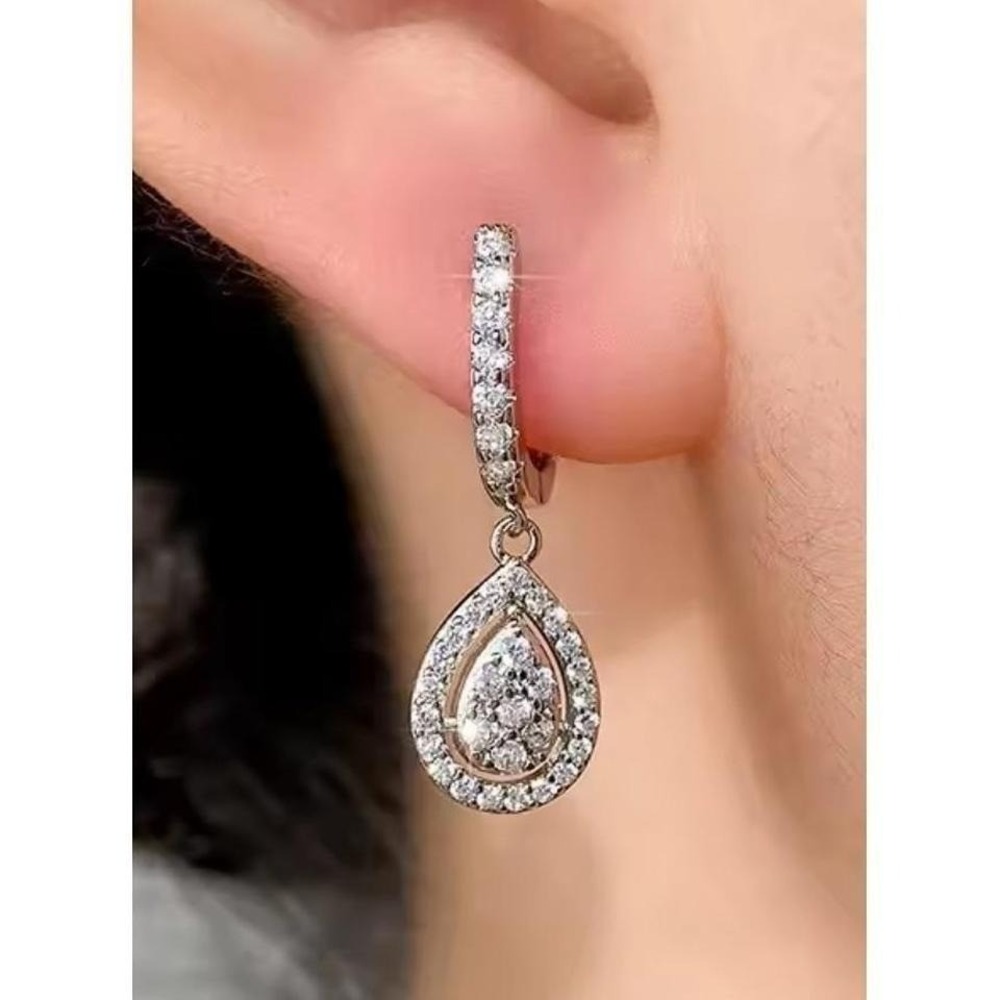 Elegant CZ Teardrop Dangle EarringsSterling Silver 925 with 14k Gold Overlay